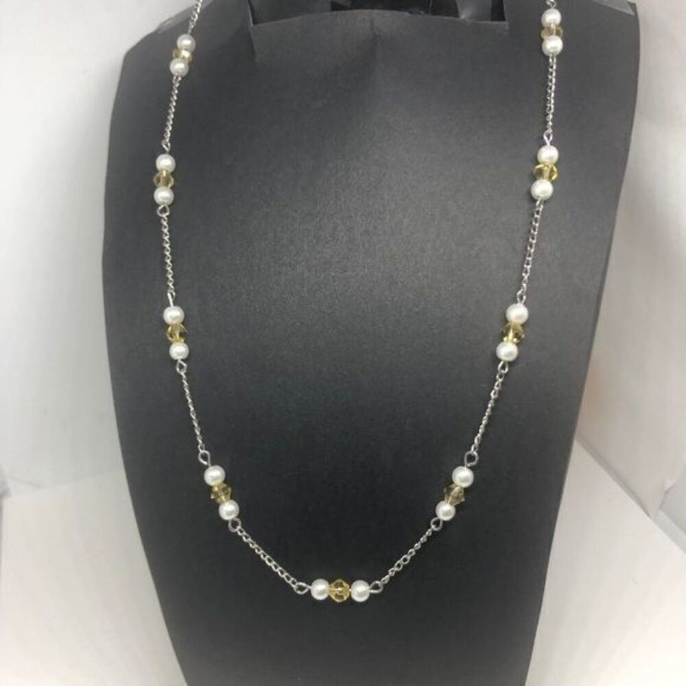Honey Crystal and Pearl Bridal Necklace 17"